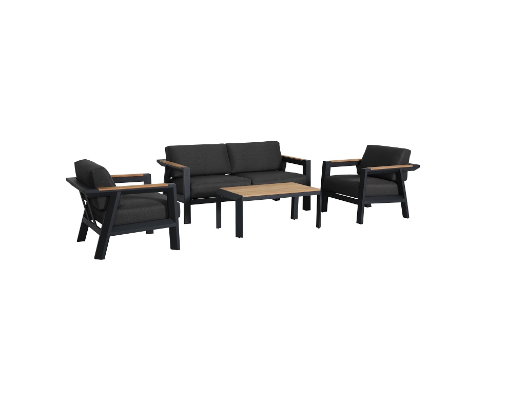Loungeset Alexia - Alexia loungeset n145 zwart met houtlook - N145