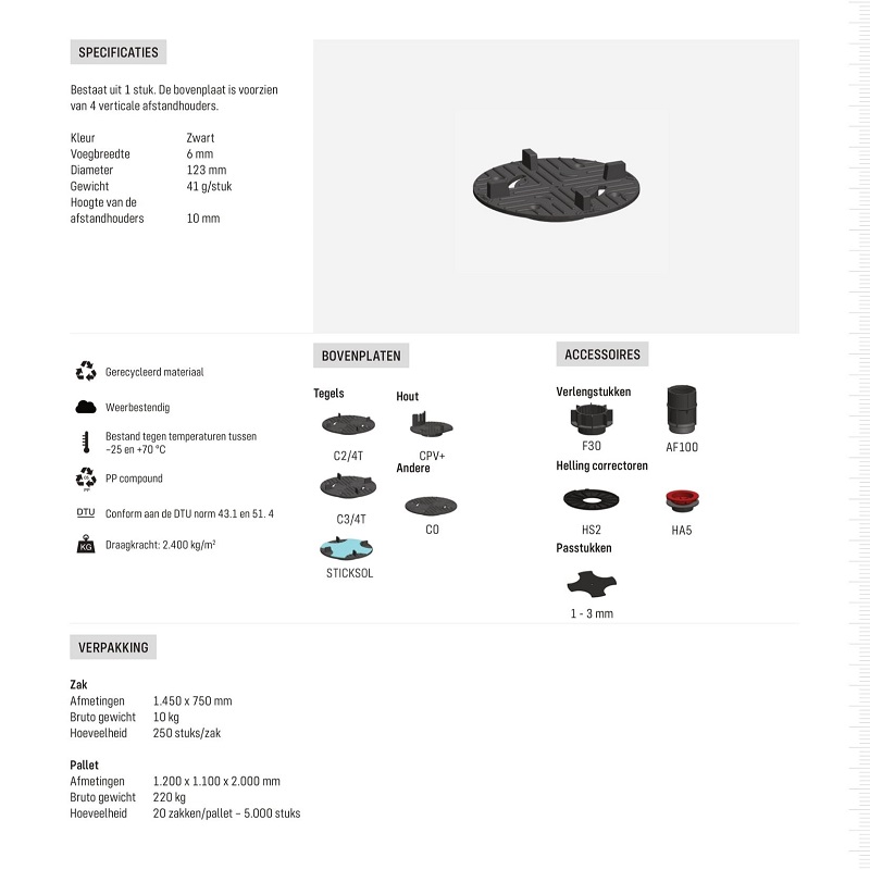 Comfort bovenplaat C6/4T tegels voeg 6mm - Comfort bovenplaat c64t tegels voeg 6 mm specificaties - Comfort bovenplaat C6/4T