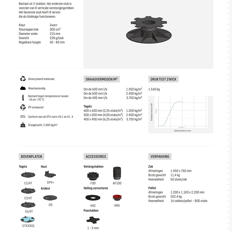 Comfort stelvoet PV5-8 bereik 5 - 8cm - Comfort stelvoet pv5 8 bereik 5 8 cm specificaties - Comfort stelvoet PV5-8cm