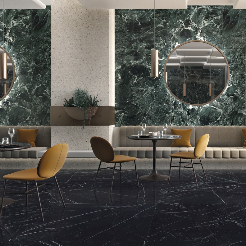 Ariostea Ultra Marmi Nero Marquinia Lucidato Shiny diverse afmetingen - Marble effect black floors nero marquinia 13 - Ariostea Nero Marquinia Shiny 37,5x75cm