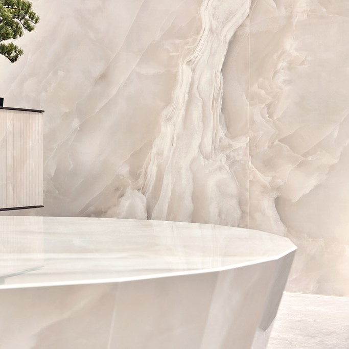 Ariostea Ultra Onici Onice Pesca Lucidato Shiny diverse afmetingen - Marble effect floors onice pesca 02 - Ariostea Onice Pesca Shiny 37,5x75cm