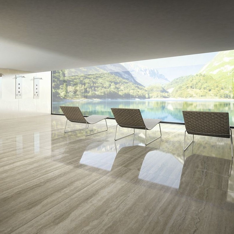 Ariostea Ultra Marmi Travertino Santa Caterina Lucidato Shiny diverse afmetingen - Marble effect grey floors travertino santa caterina 01 - Ariostea Caterina Shiny 37,5x75cm
