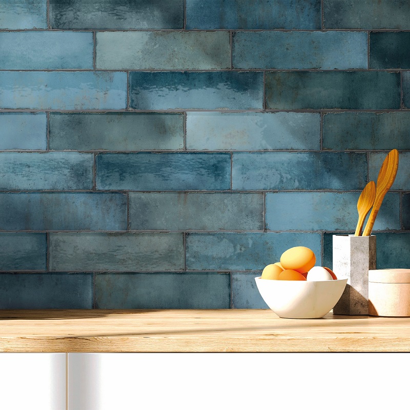 Cosmos Blue Glans 6,9x24cm - Ok cocina blue color - Cosmos Blue Glans 6,9x24