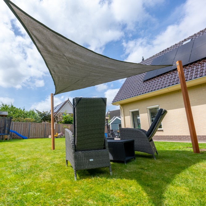 Zonnedoek Waterdoorlatend Antraciet Driehoek 5x5x5m - 320gr/m2 - Schaduwdoek antraciet driehoek 1 - Zonnedoek Waterdoorlatend Antraciet 5x5x5m