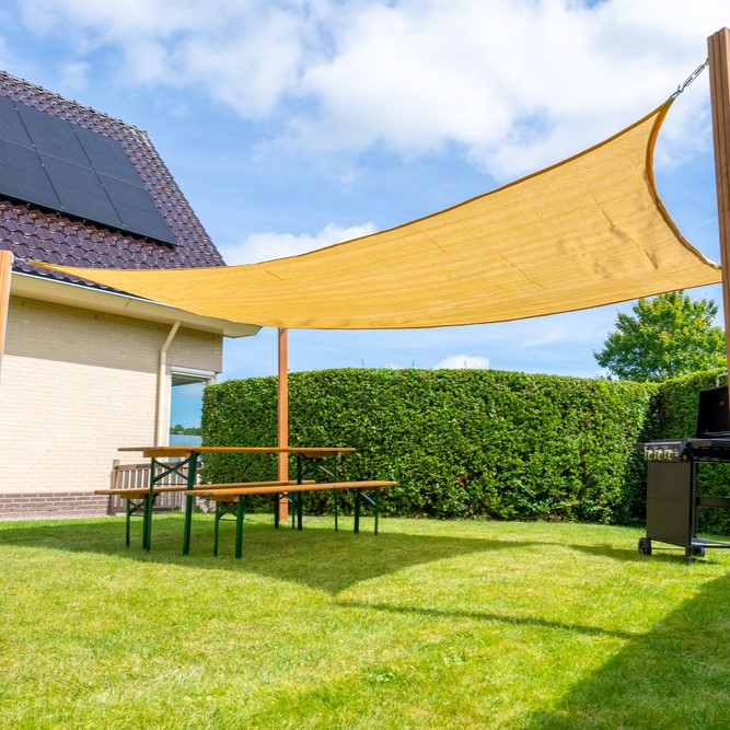 Zonnedoek Waterdoorlatend Zand Rechthoek 3x4m - 320gr/m2 - Schaduwdoek rechthoek gebroken wit 2 - Zonnedoek Waterdoorlatend Zand 3x4m