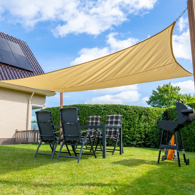 Zonnedoek Waterdicht Beige Rechthoek 4x5m - 160gr/m2 - Schaduwdoek waterdicht rechthoek beige 2 1 - Zonnedoek Waterdicht Beige 4x5m