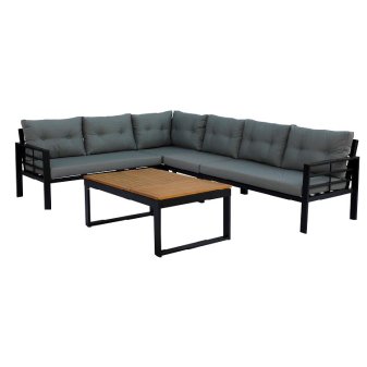 Loungeset Genua Cornerset - 88110 genua cornerset zwart hout met bijzettafel - 88110