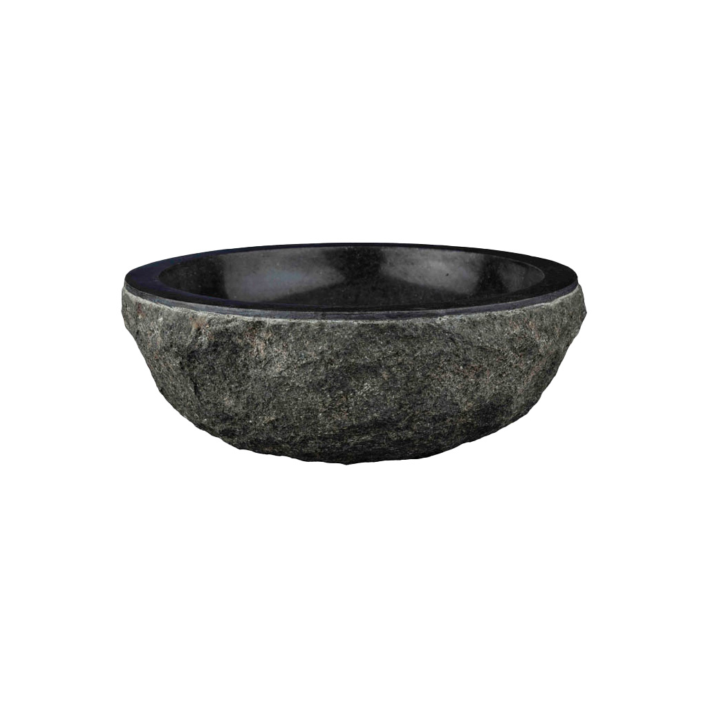 Wasbak natuursteen A puur zwart ruw andesiet - Wasbak 1 black marmo andesite - BN113 wasbak1 puur zwart ruw andesiet