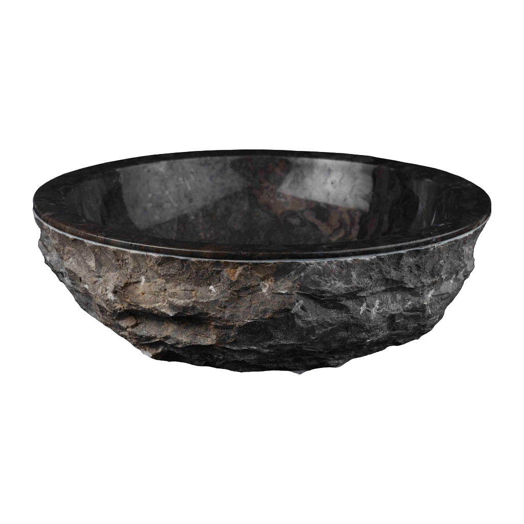 Wasbak natuursteen C zwart ruw - Wasbak 3 black marmo - BN113 wasbak3 zwart ruw