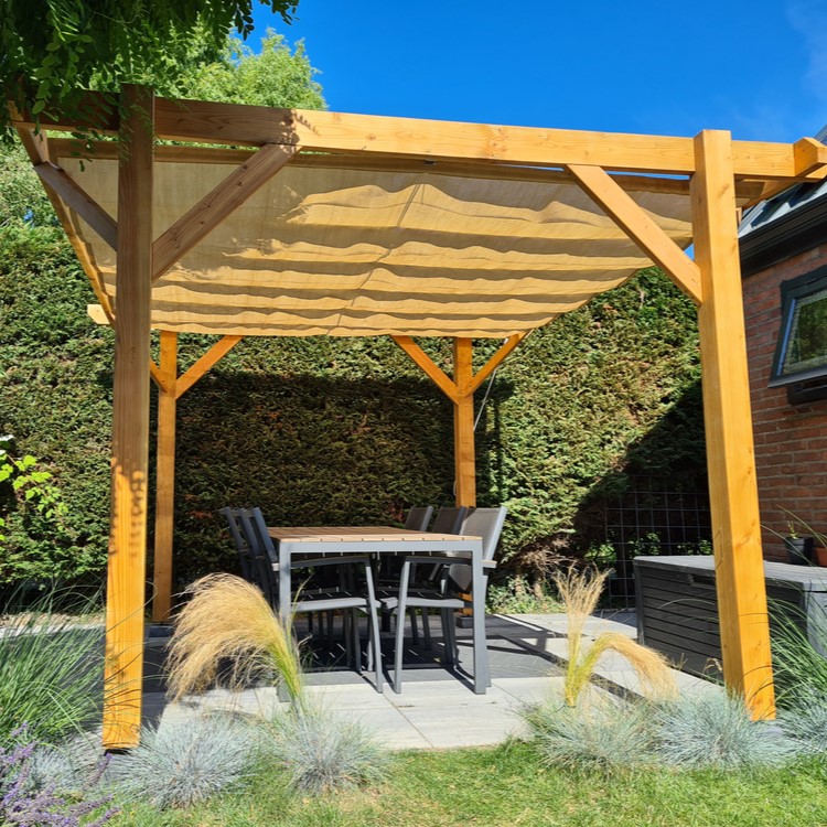 Zonnedoek Harmonica Zand Vierkant 2,9x3m - 285gr/m2 - Zand schaduwdoek harmonica pergola - Zonnedoek Harmonica Zand 2,9x3m